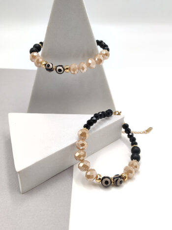 Βραχιόλι με χάντρες αχάτη, κρύσταλλα & επίχρυσα στοιχεία #752779