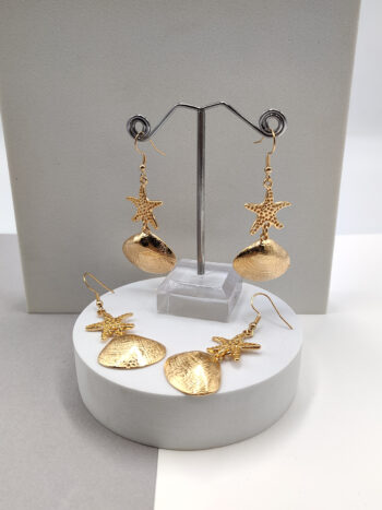 Σκουλαρίκια ατσάλινα με κοχύλια & αστερίες #722730