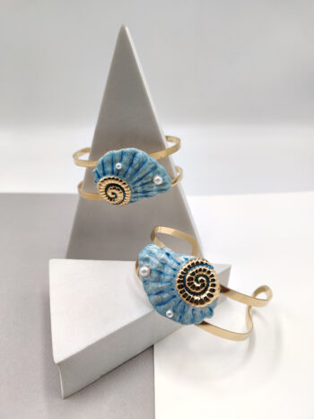 Βραχιόλι ατσάλινο με κοχύλι, σμάλτο & πέρλες #792872