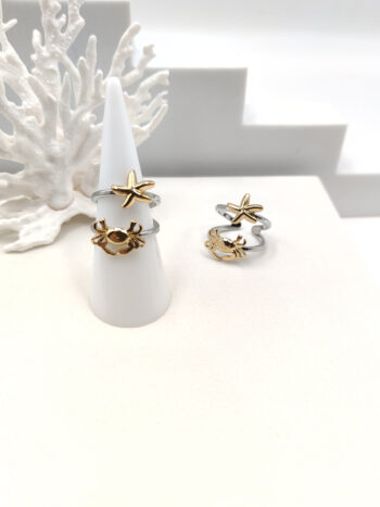 Δαχτυλίδι ατσάλινο διπλό δίχρωμο με καλοκαιρινά μοτίφ #552893