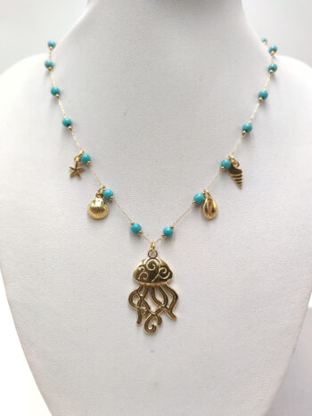 Κολιέ ατσάλινο με χάντρες χαολίτη & επίχρυσα στοιχεία #822923