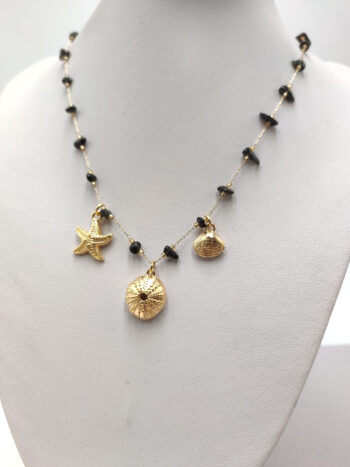 Κολιέ ατσάλινο με χαολίτη & επίχρυσα στοιχεία #752925