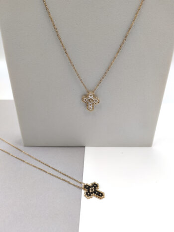 Κολιέ ατσάλινο με χάντρες miyuki & σταυρό #693018