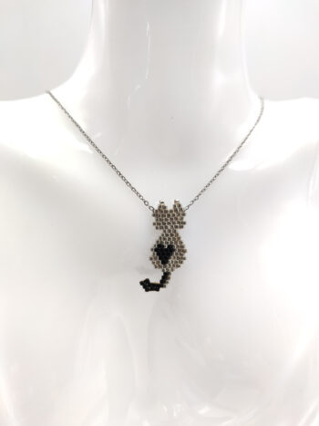 Κολιέ ατσάλινο με χάντρες miyuki & γάτα #693019