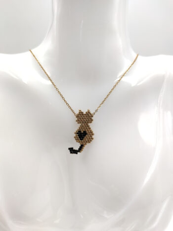 Κολιέ ατσάλινο με χάντρες miyuki & γάτα #642970