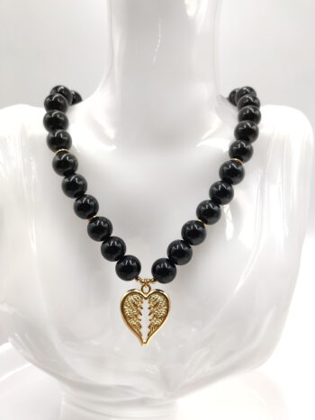 Κολιέ με γυάλινες χάντρες & επίχρυσο μοτίφ #903027