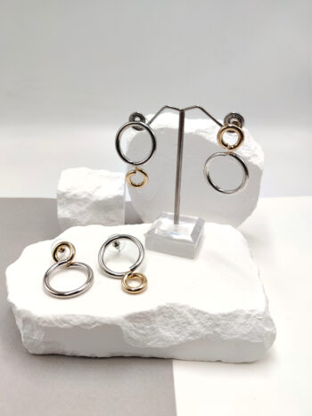 Σκουλαρίκια ατσάλινοι δίχρωμοι κύκλοι #723105
