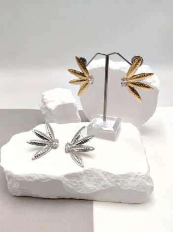 Σκουλαρίκια ατσάλινα με πέταλα & κρύσταλλα #743112