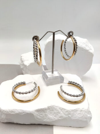 Σκουλαρίκια ατσάλινοι δίχρωμοι κρίκοι #723104