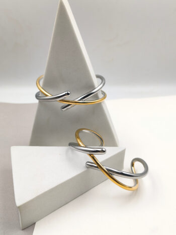 Βραχιόλι ατσάλινο δίχρωμο με χιαστί σχέδιο #773189