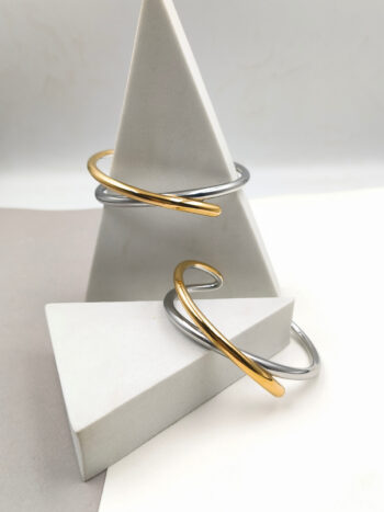 Βραχιόλι ατσάλινο δίχρωμο με χιαστί σχέδιο #773190