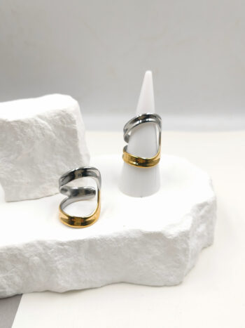 Δαχτυλίδι ατσάλινο δίχρωμο με άνοιγμα #553170
