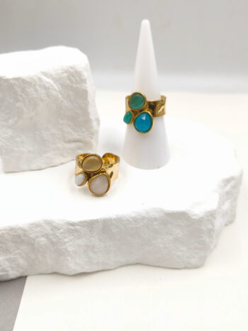 Δαχτυλίδι ατσάλινο με πέτρες νεφρίτη #573172