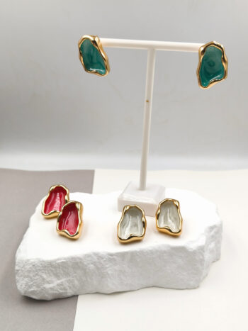 Σκουλαρίκια ατσάλινα με ακανόνιστο σχήμα & σμάλτο #753178