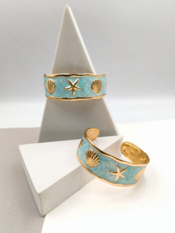 Βραχιόλι cuff ατσάλινο με σμάλτο & καλοκαιρινά σχέδια #823212