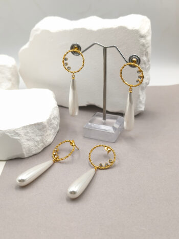 Σκουλαρίκια ατσάλινα με ακρυλικές πέρλες & zircon #723409