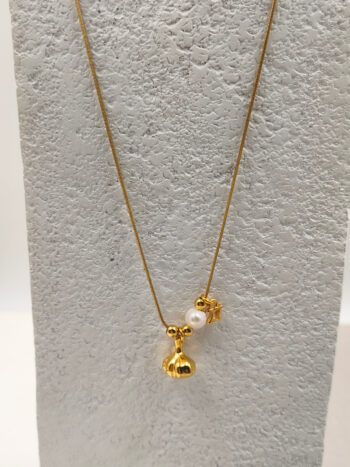 Κολιέ lucky charm ατσάλινο με επίχρυσα μοτίφ & πέρλα #653624